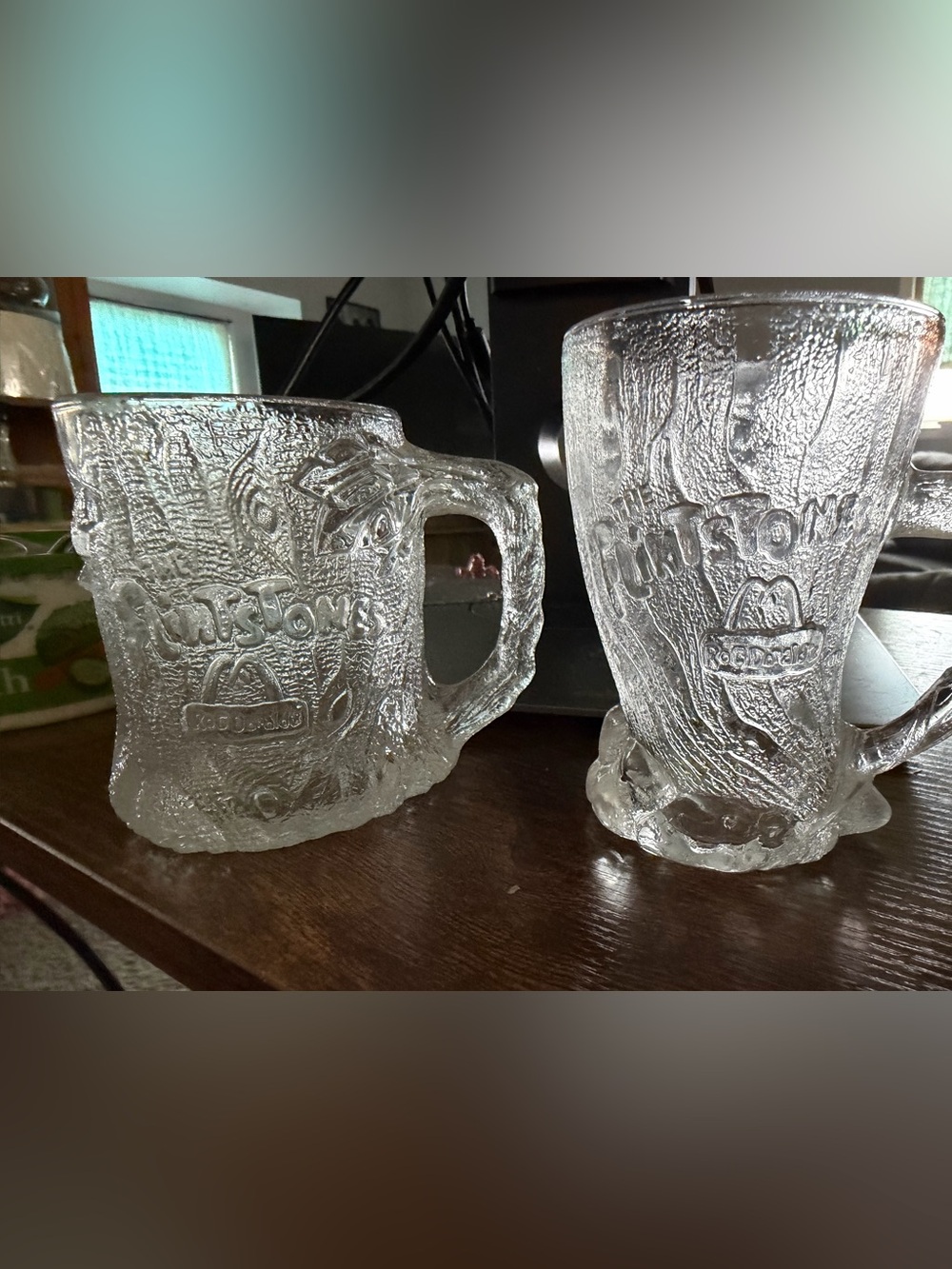 McDonald’s Clear Glass Mugs Set of 2 Embossed Textured Golden Arches Logo